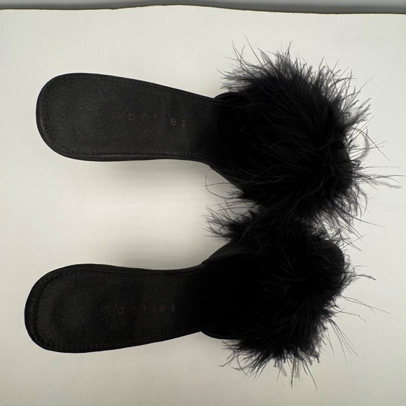 Black Feathered Satin Mules Sandals Size 6, Mantles Lingerie Dress Slippers - Picture 6 of 14
